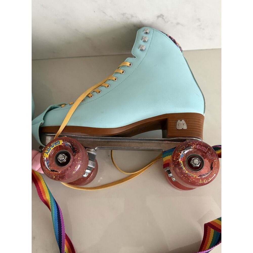 Moxi Beach Bunny Roller Skates - Pool Blue with Mustard Laces - Women's Size 10 - Picture 10 of 15